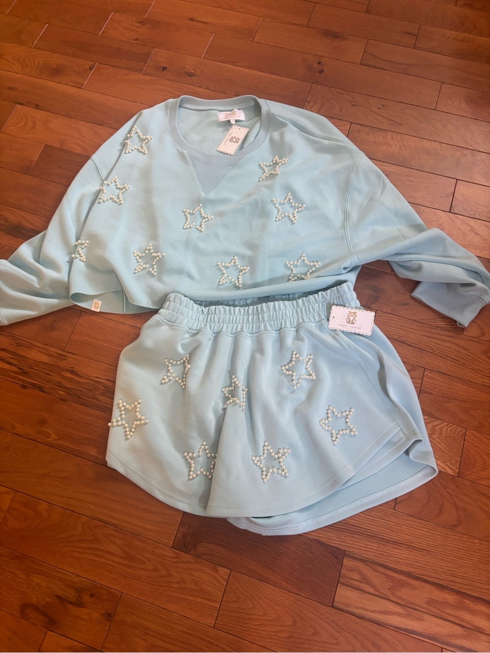 Simply Southern Light Blue Pearl Star Sweatshirt & Shorts Set